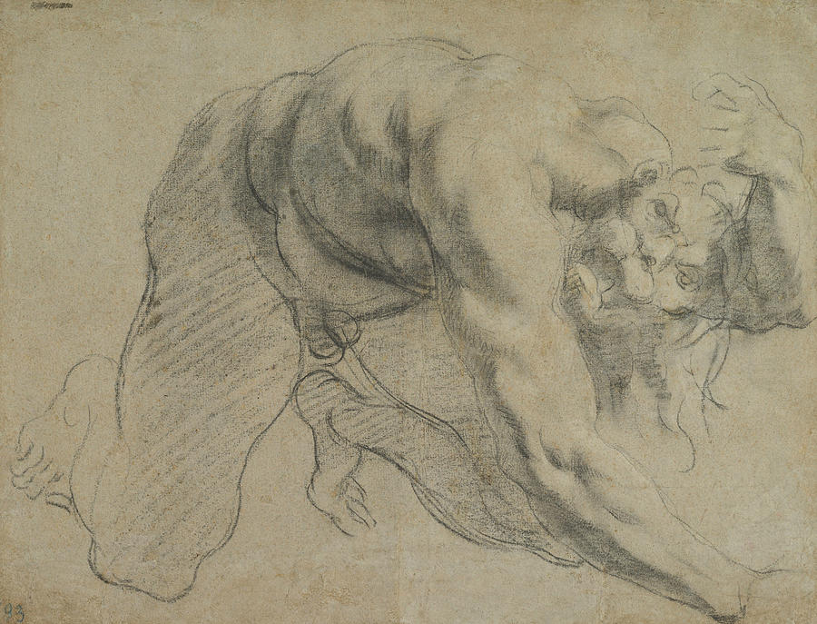 Crawling Male Figure  Drawing by Annibale Carracci