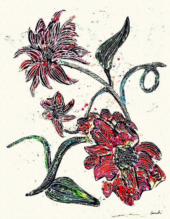 Flower Drawing - Crayon Flowers by Sarah Loft
