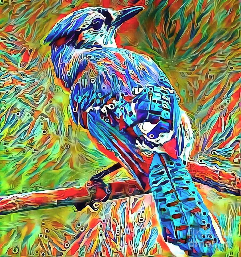 Crazy Blue Bird Painting by Jack Torcello