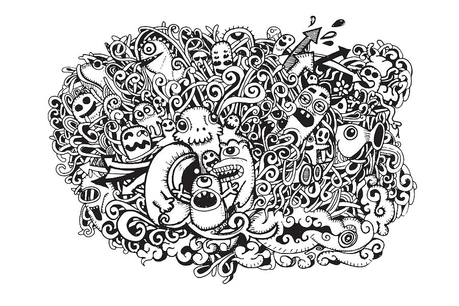 Crazy doodle Monsters,doodle drawing style Digital Art by Pakpong Pongatichat