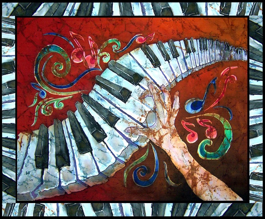 Key Painting - Crazy Fingers- Piano Keyboard - Bordered by Sue Duda