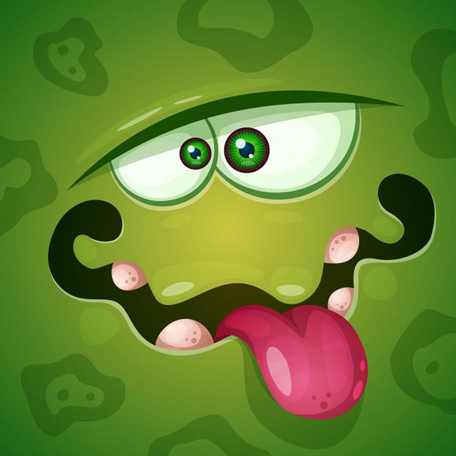 Funny Digital Art - Crazy Green Monster Face by Justin Clanton