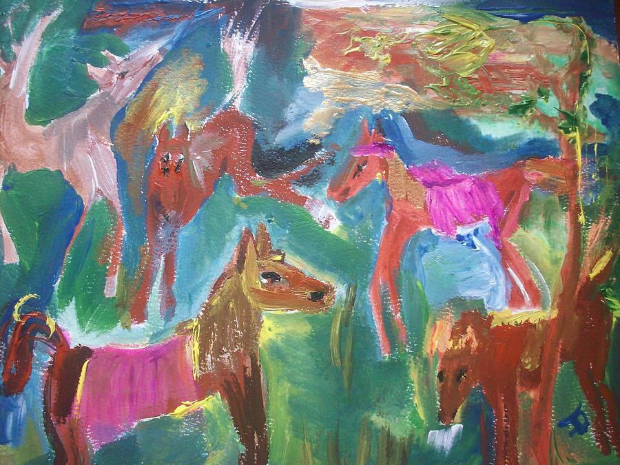 Crazy Horses Painting by Judith Desrosiers