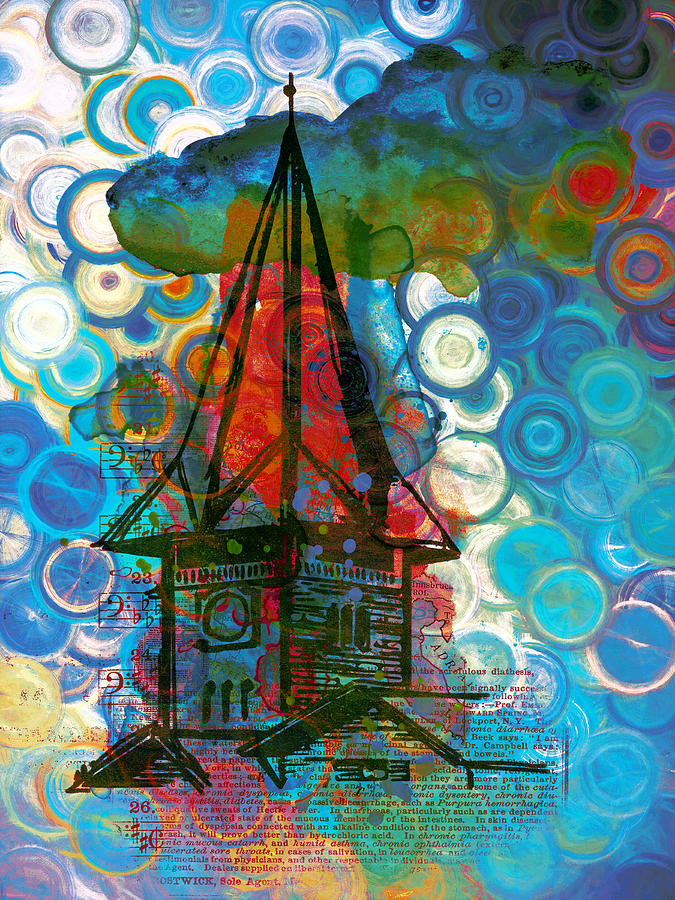 Crazy Red House In The Clouds Whimsy Painting by Georgiana Romanovna