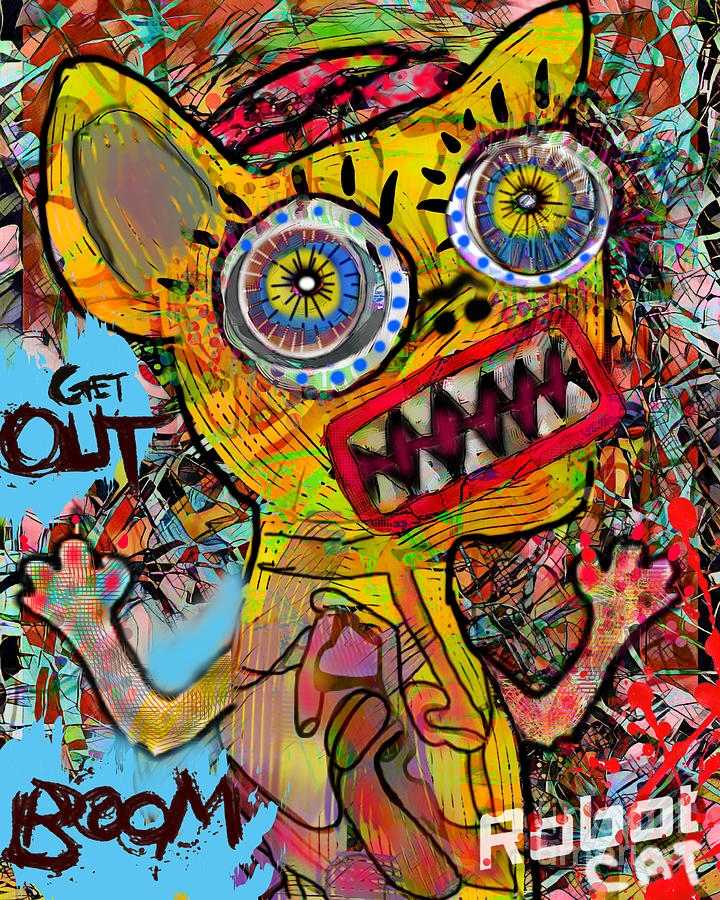 Abstract Painting - Crazy robot cat  by Daniel Tocher