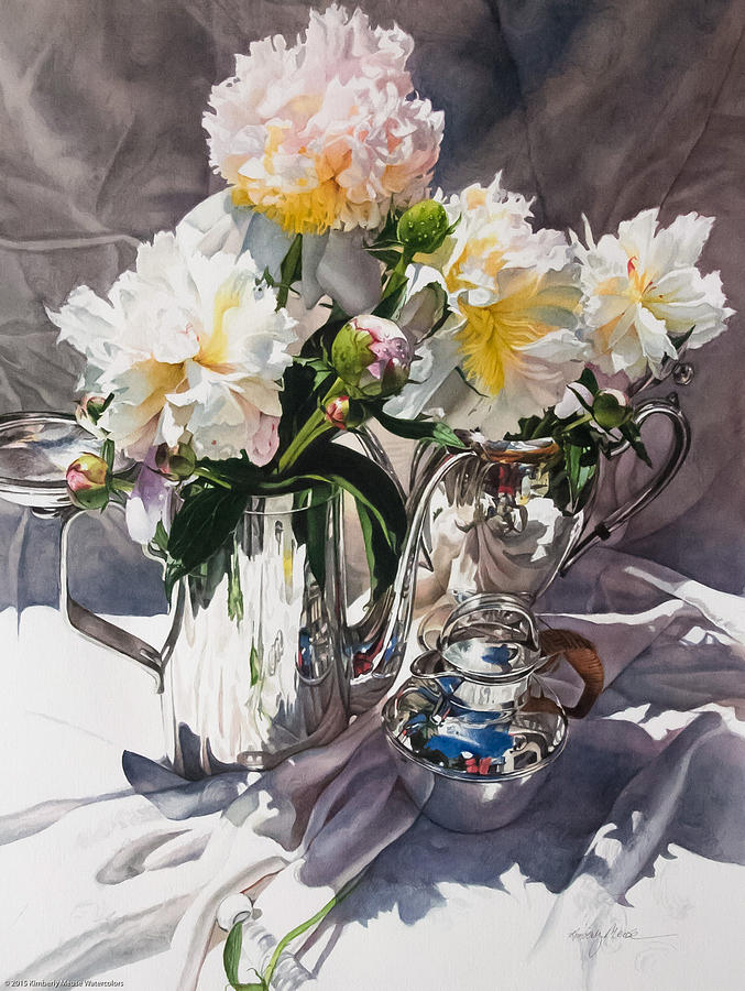 Teapot Painting - Cream and Silver by Kimberly Meuse