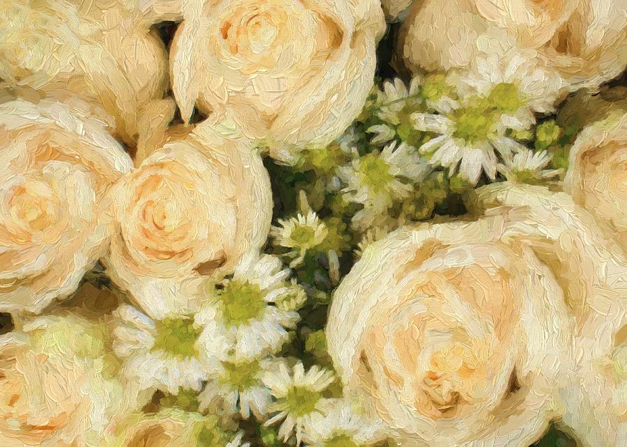 Cream Roses and Daisies Digital Art by Charmaine Zoe