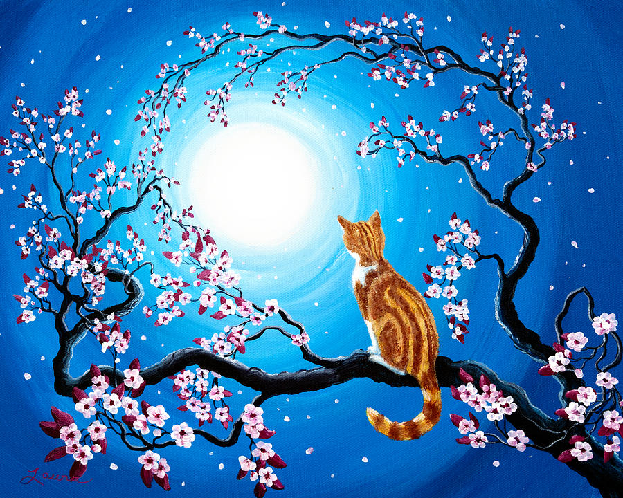 Fantasy Painting - Creamsicle Kitten in Blue Moonlight by Laura Iverson