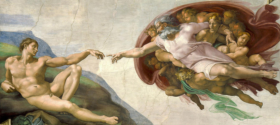 Creation of Adam - Painted by Michelangelo Painting by War Is Hell Store