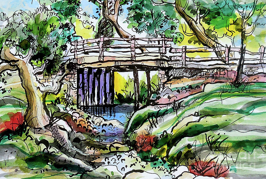 Creek Bed And Bridge Painting by Terry Banderas