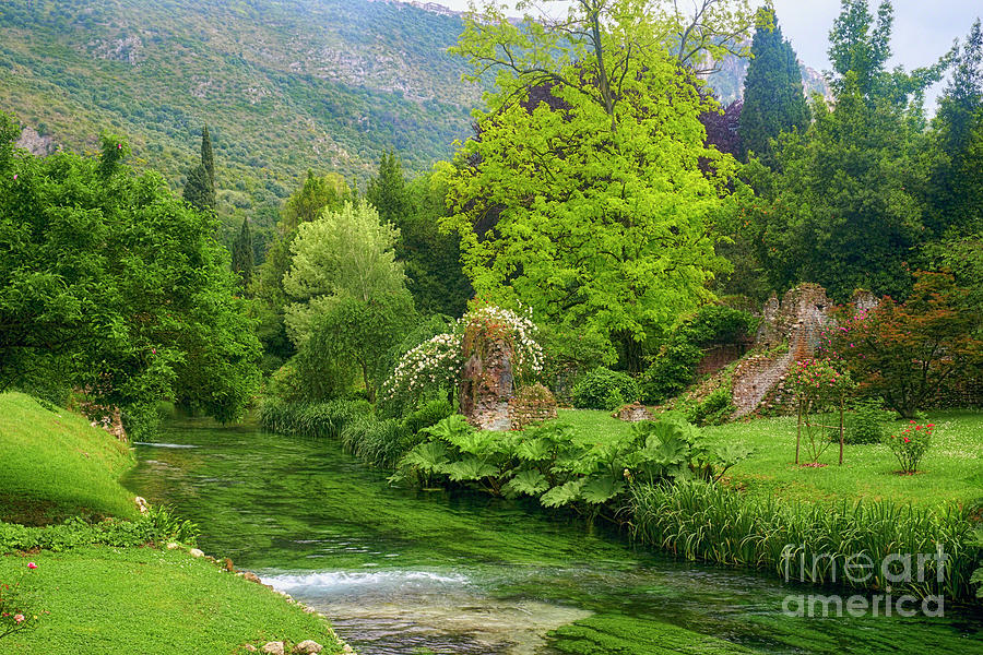 Creek in Lush Garden with Ruins Photograph by George Oze