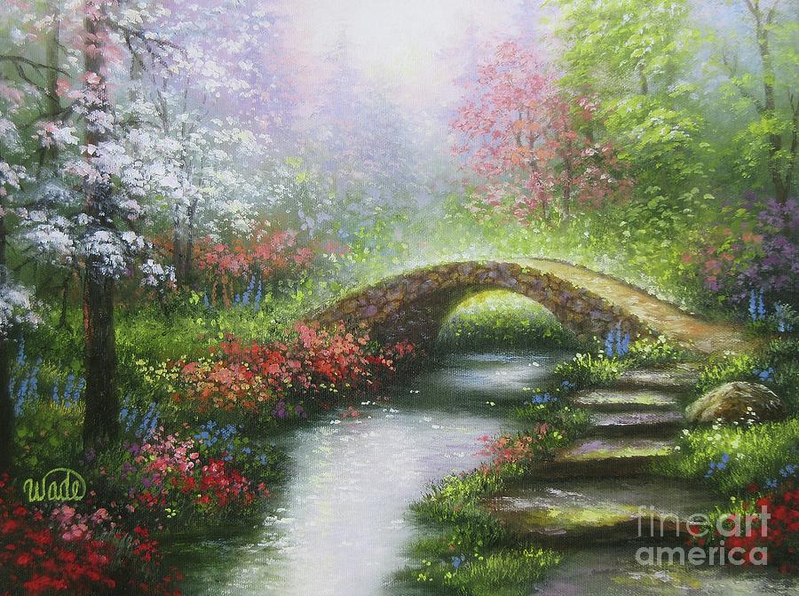 WADE OIL ON CANVAS LANDSCAPE BRIDGE PAINTING outlets