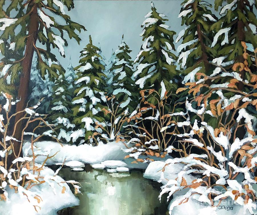 Winter creek and snow Painting by Inese Poga