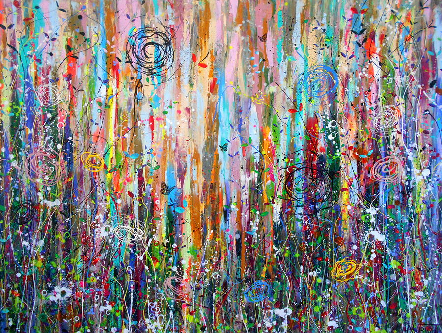 Creeping Things and Fallen Roses - Large Abstract Painting Painting by Angie Wright