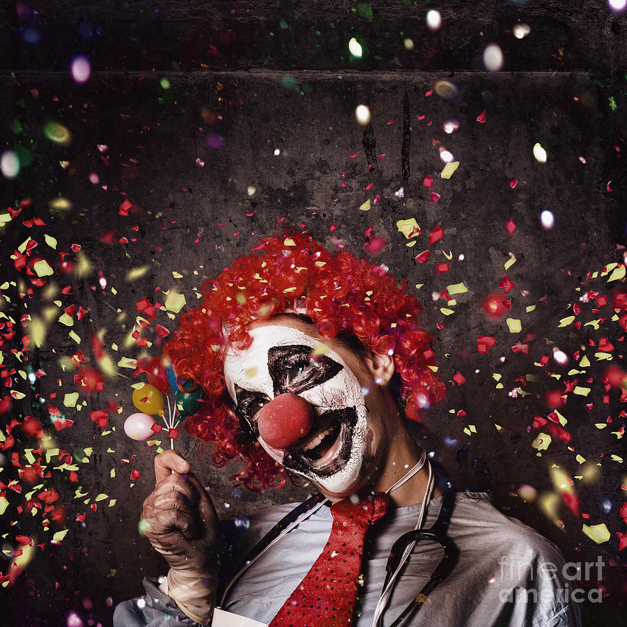 Creepy birthday clown at party celebration Photograph by Jorgo Photography