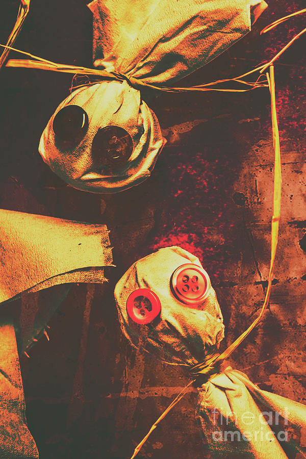 Doll Photograph - Creepy halloween scarecrow dolls by Jorgo Photography