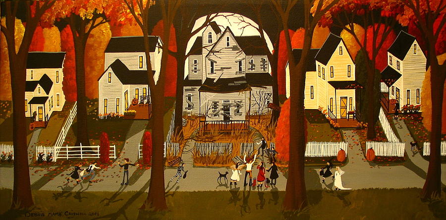 Creepy House Dare - folk art Painting by Debbie Criswell