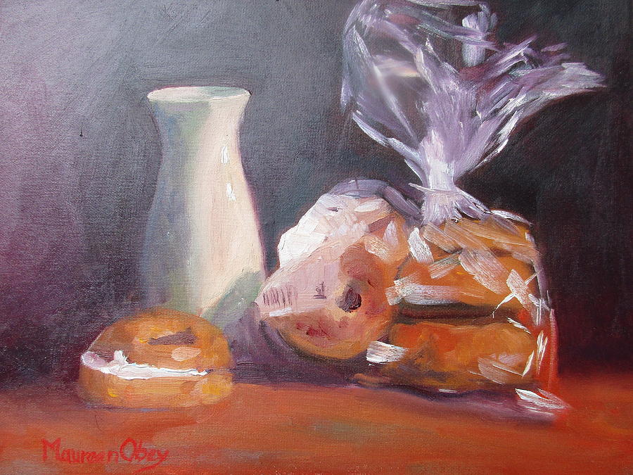 Cream Cheese and Bagels Painting by Maureen Obey