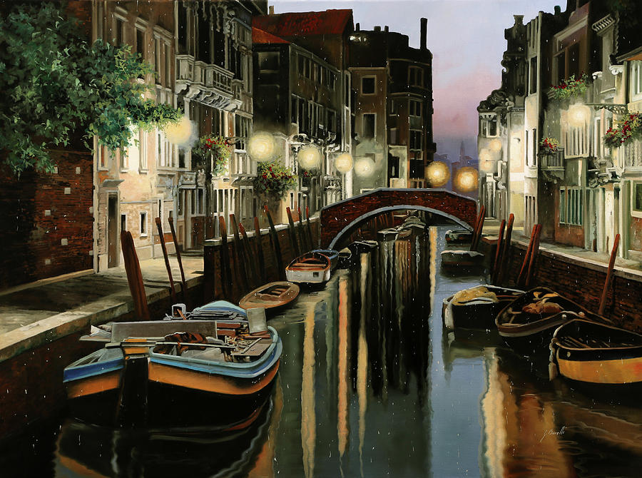 Boat Painting - Crepuscolo In Laguna by Guido Borelli