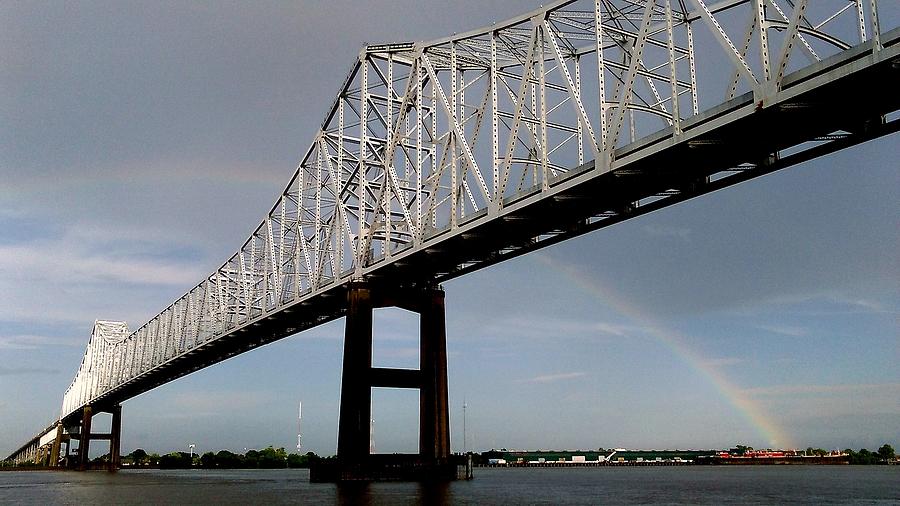 Nola Photograph - Crescent City Connection Thur The Rainbow On The Mississippi River In New Orleans by Michael Hoard