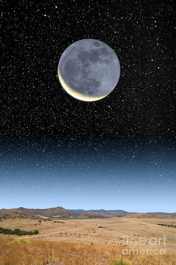 Moon Photograph - Crescent Moon and Earthshine by Larry Landolfi