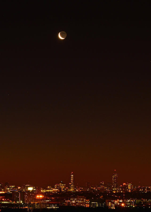 Crescent Moon Over Boston Photograph by Ken Stampfer