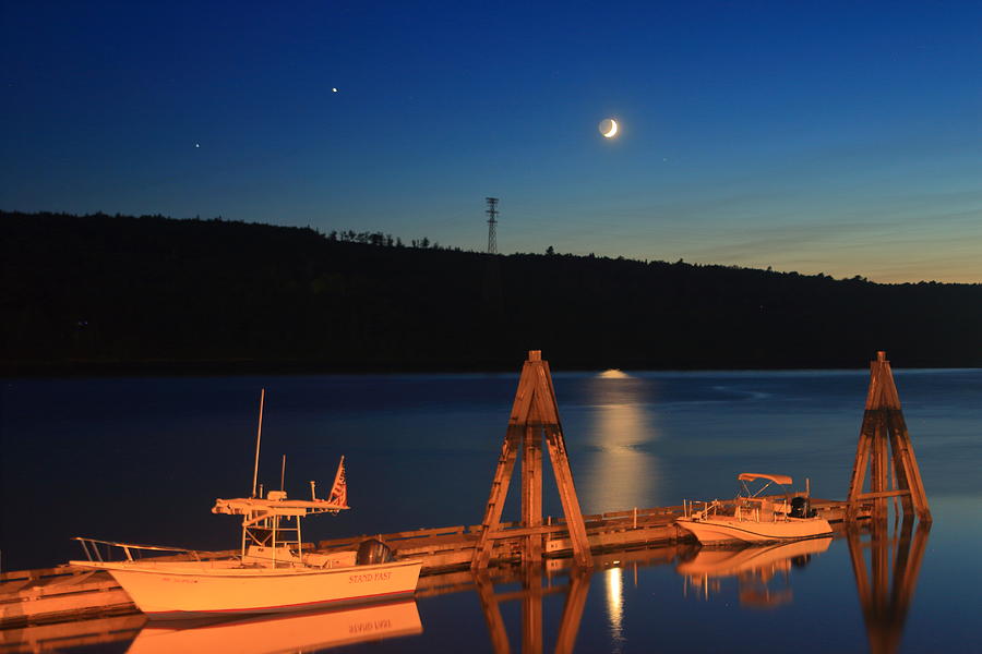 Crescent Moon over Bucksport Maine Riverfront Photograph by John Burk