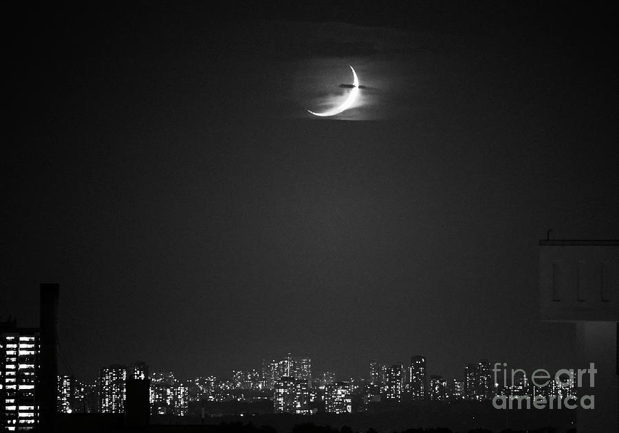 Crescent Moon Over City Photograph by Charline Xia