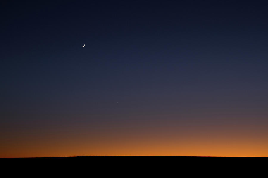Crescent Moon over Flint Hills Fence Line Photograph by Jon Friesen