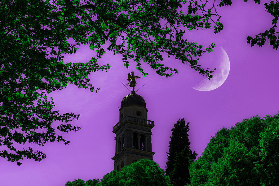 Crescent Moon over Udine in lilac Photograph by Wolfgang Stocker