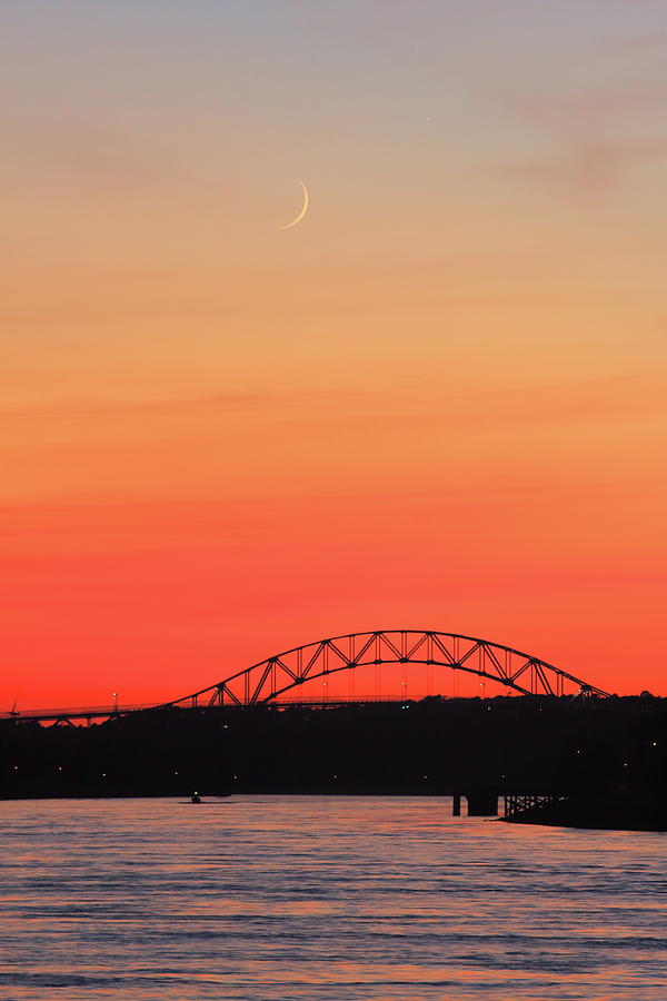 Crescent Moon Setting over Cape Cod Canal Photograph by John Burk