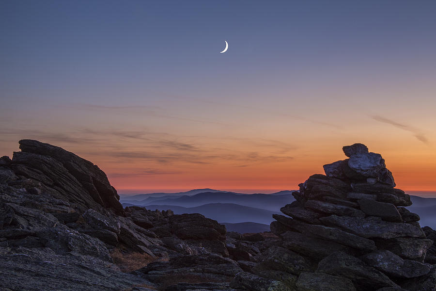 Crescent Moon Sunset on Boott Spur Photograph by White Mountain Images