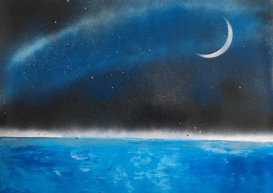 Crescent Moon Painting by Aki Spray Paint