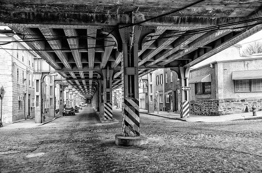 Cresson Street Elevated Railroad in Black and White Photograph by Bill Cannon