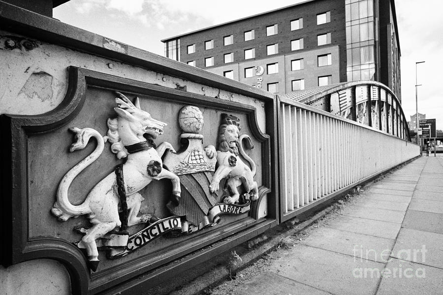 City Photograph - crest of the city of Manchester on new quay street bridge to salford England UK by Joe Fox