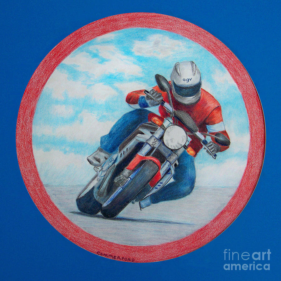 Cresting the Hill - Agusta Brutale Drawing by Brian  Commerford