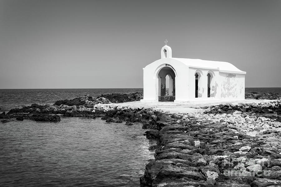 Greek Photograph - Cretan chapel - Black and white by Delphimages Photo Creations