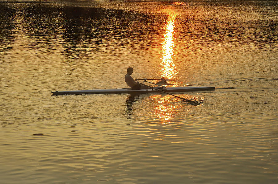 Crew - Rowing at Sunset Photograph by Bill Cannon