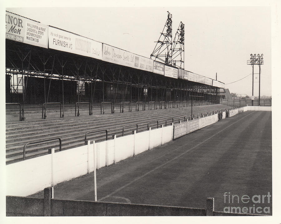 Crewe Alexandra - Gresty Road - Popular Side 2 - BW - September 1964  Photograph by Legendary Football Grounds