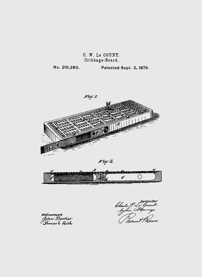 Cribbage Board 1879 Patent Art Transparent Drawing by Prior Art Design