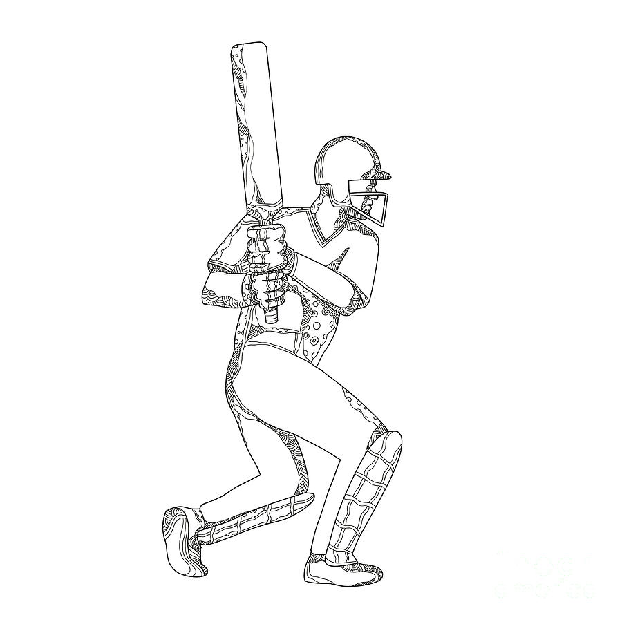 Cricket Batsman Batting Doodle Art Digital Art by Aloysius Patrimonio ...