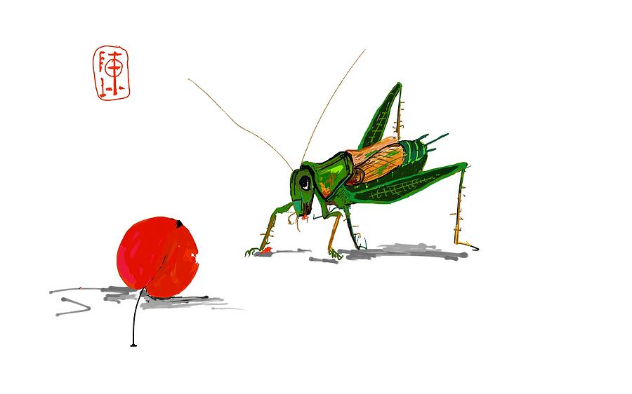 Cricket  joy with cherry Digital Art by Debbi Saccomanno Chan