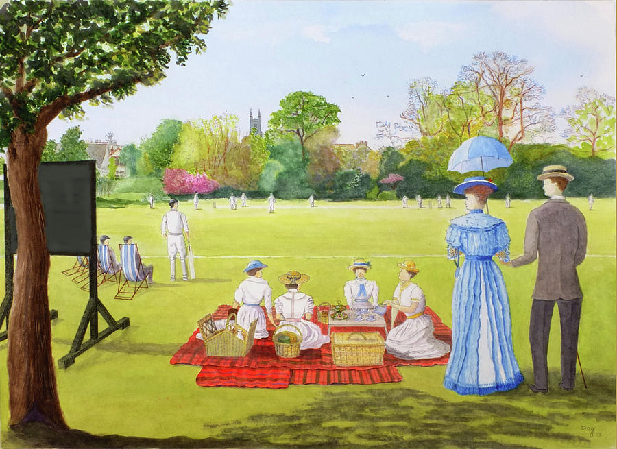 Relaxation Painting - Cricket Match circa 1910 by David Godbolt