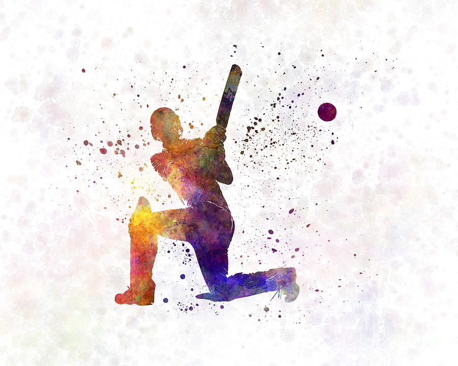 Cricket player batsman silhouette 08 Painting by Pablo Romero