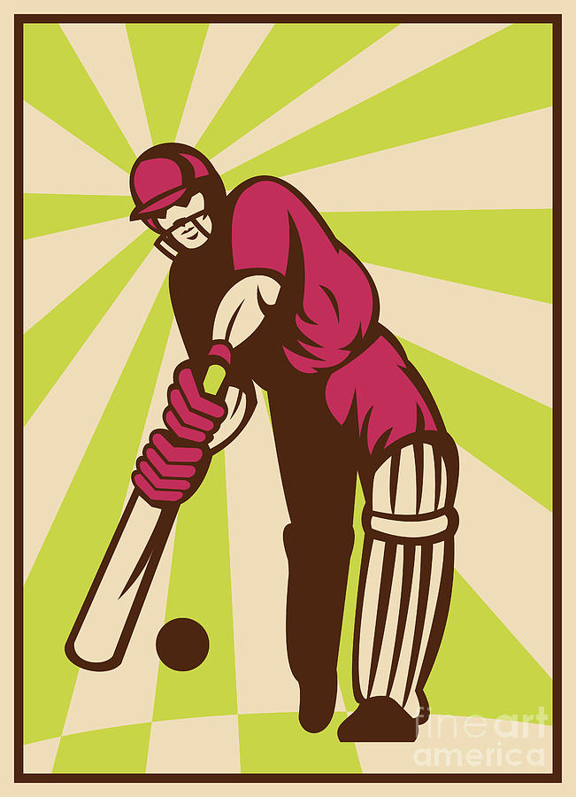 Cricket Digital Art - Cricket Sports Batsman Batting Retro by Aloysius Patrimonio