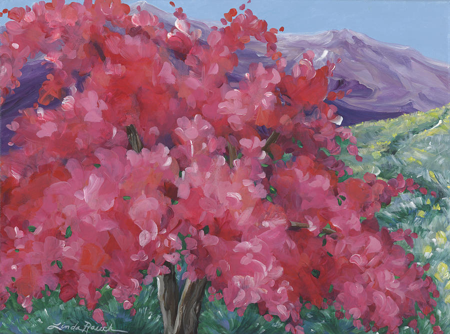 Crimson Crabapple Tree Painting by Linda Rauch
