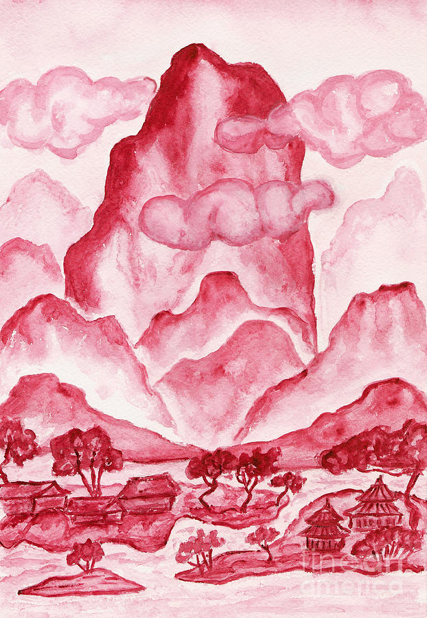 Crimson hills, painting Painting by Irina Afonskaya