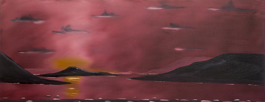 Crimson Lake, as the sun rises. Painting by Russell Collins