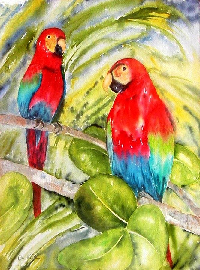 Crimson Macaws Painting by Diane Kirk