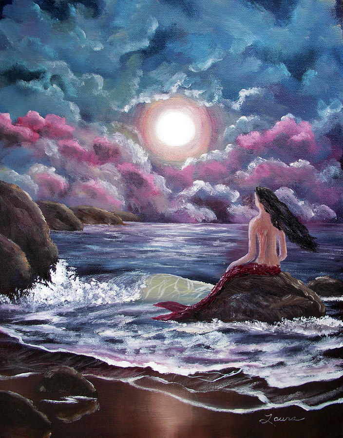 Crimson Mermaid Painting by Laura Iverson